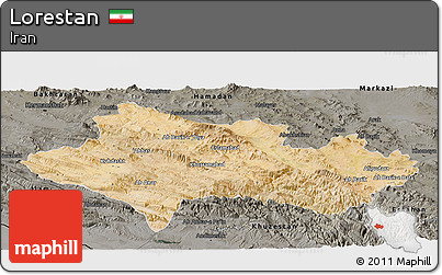 Satellite Panoramic Map of Lorestan, darken, semi-desaturated