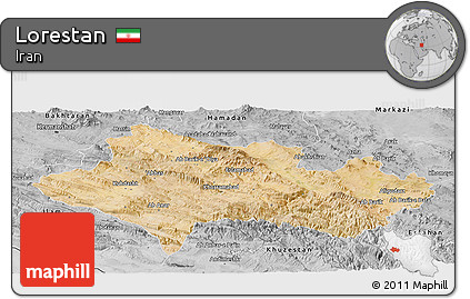 Satellite Panoramic Map of Lorestan, desaturated