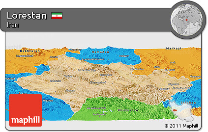 Satellite Panoramic Map of Lorestan, political outside