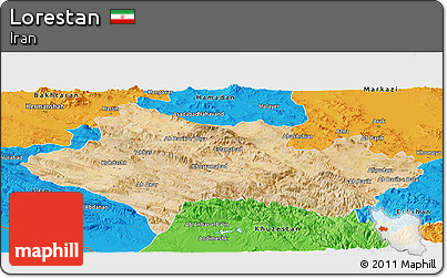 Satellite Panoramic Map of Lorestan, political outside