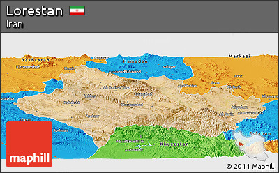 Satellite Panoramic Map of Lorestan, political outside