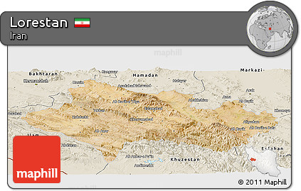 Satellite Panoramic Map of Lorestan, shaded relief outside