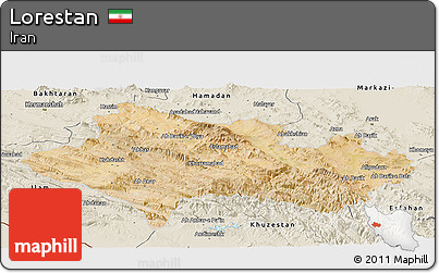 Satellite Panoramic Map of Lorestan, shaded relief outside