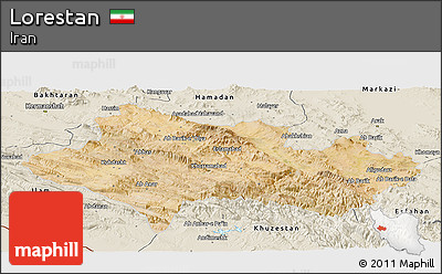 Satellite Panoramic Map of Lorestan, shaded relief outside