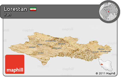 Satellite Panoramic Map of Lorestan, single color outside