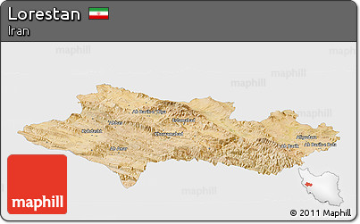 Satellite Panoramic Map of Lorestan, single color outside