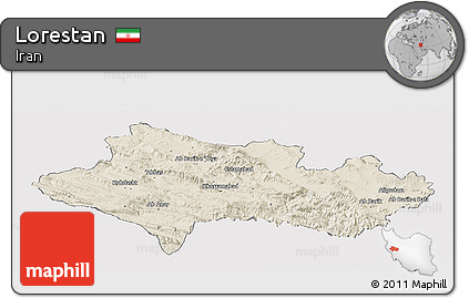 Shaded Relief Panoramic Map of Lorestan, cropped outside