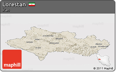 Shaded Relief Panoramic Map of Lorestan, cropped outside