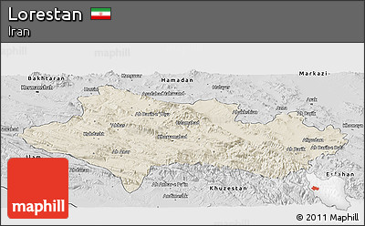 Shaded Relief Panoramic Map of Lorestan, desaturated