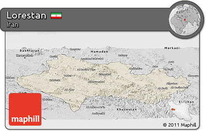 Shaded Relief Panoramic Map of Lorestan, desaturated