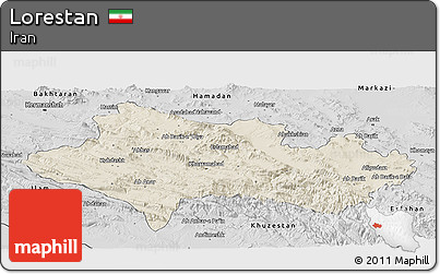 Shaded Relief Panoramic Map of Lorestan, desaturated