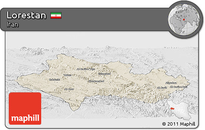 Shaded Relief Panoramic Map of Lorestan, lighten, desaturated