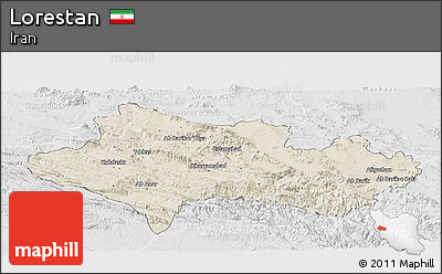 Shaded Relief Panoramic Map of Lorestan, lighten, desaturated