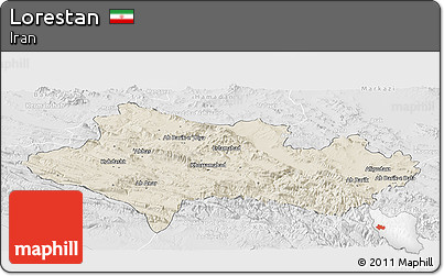 Shaded Relief Panoramic Map of Lorestan, lighten, desaturated