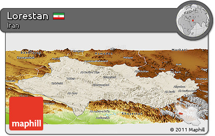 Shaded Relief Panoramic Map of Lorestan, physical outside