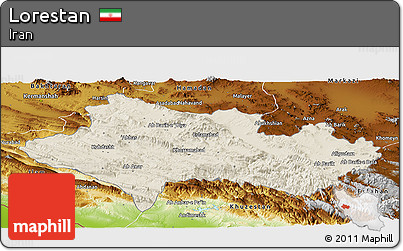 Shaded Relief Panoramic Map of Lorestan, physical outside