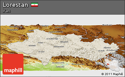 Shaded Relief Panoramic Map of Lorestan, physical outside