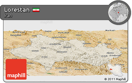 Shaded Relief Panoramic Map of Lorestan, satellite outside