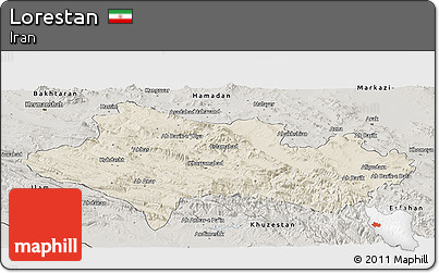 Shaded Relief Panoramic Map of Lorestan, semi-desaturated