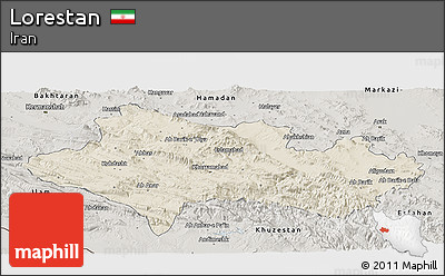 Shaded Relief Panoramic Map of Lorestan, semi-desaturated