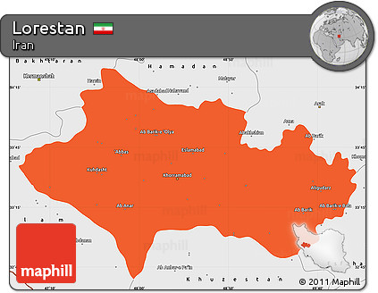 Political Simple Map of Lorestan, single color outside, borders and labels