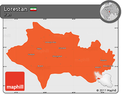 Political Simple Map of Lorestan, single color outside