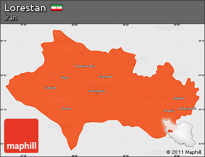 Political Simple Map of Lorestan, single color outside