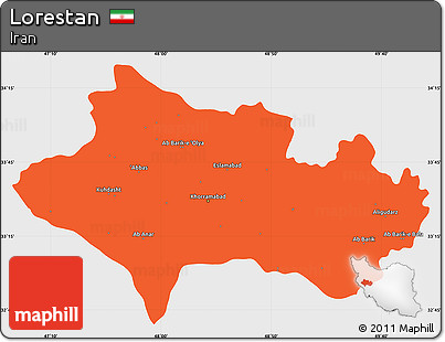 Political Simple Map of Lorestan, single color outside