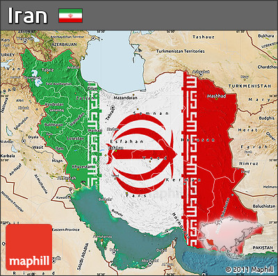 Flag Map of Iran, satellite outside, flag aligned to the middle