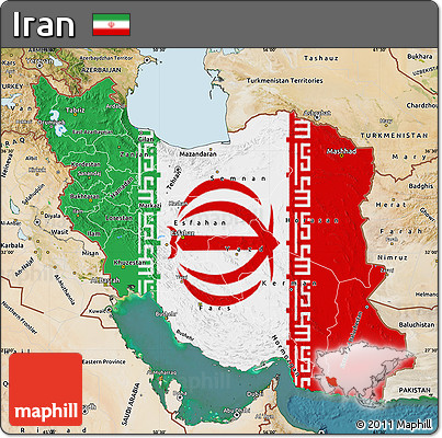 Flag Map of Iran, satellite outside, flag aligned to the middle
