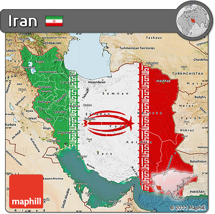 Flag Map of Iran, satellite outside, flag rotated