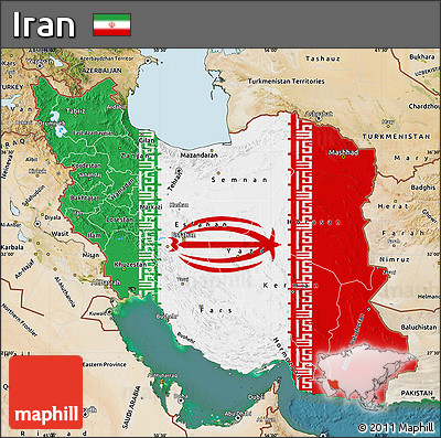 Flag Map of Iran, satellite outside, flag rotated
