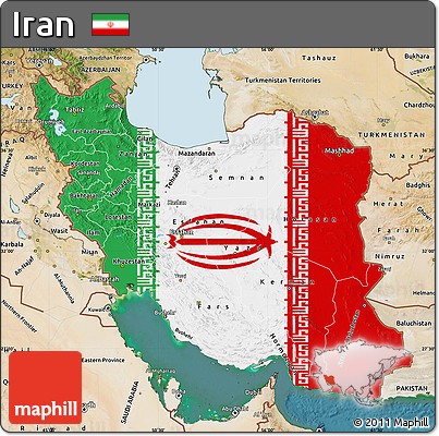 Flag Map of Iran, satellite outside, flag rotated