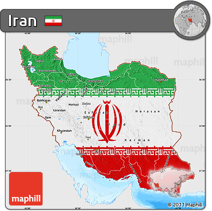 Flag Map of Iran, single color outside, bathymetry sea