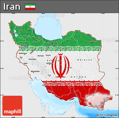 Flag Map of Iran, single color outside, bathymetry sea