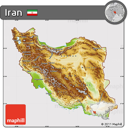 Physical Map of Iran, cropped outside
