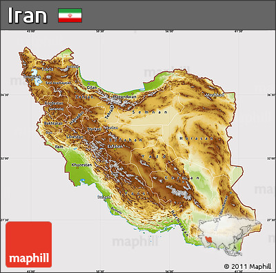 Physical Map of Iran, cropped outside