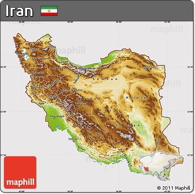 Physical Map of Iran, cropped outside
