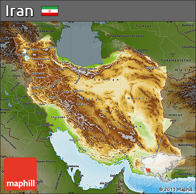 Physical Map of Iran, darken, land only