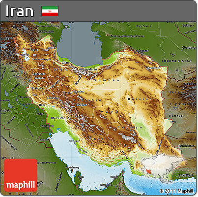 Physical Map of Iran, darken, land only
