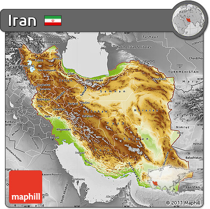 Physical Map of Iran, desaturated
