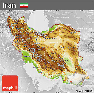 Physical Map of Iran, lighten, desaturated