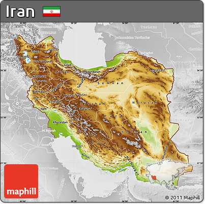 Physical Map of Iran, lighten, desaturated