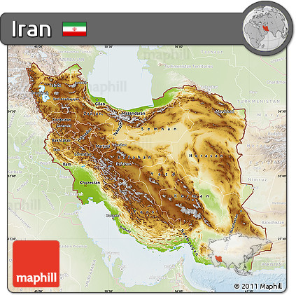Physical Map of Iran, lighten