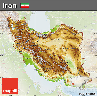 Physical Map of Iran, lighten