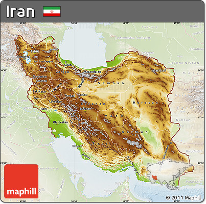 Physical Map of Iran, lighten