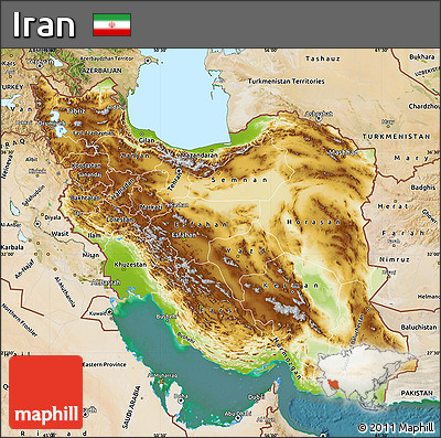 Physical Map of Iran, satellite outside