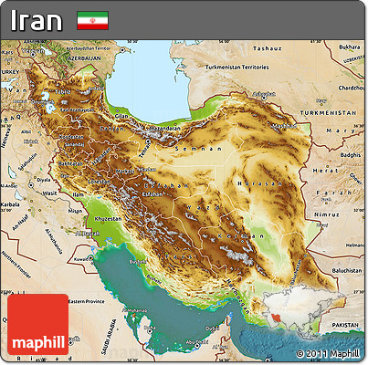 Physical Map of Iran, satellite outside
