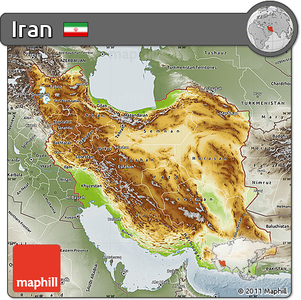 Physical Map of Iran, semi-desaturated