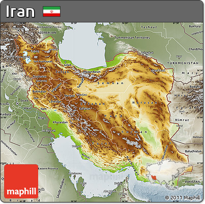 Physical Map of Iran, semi-desaturated